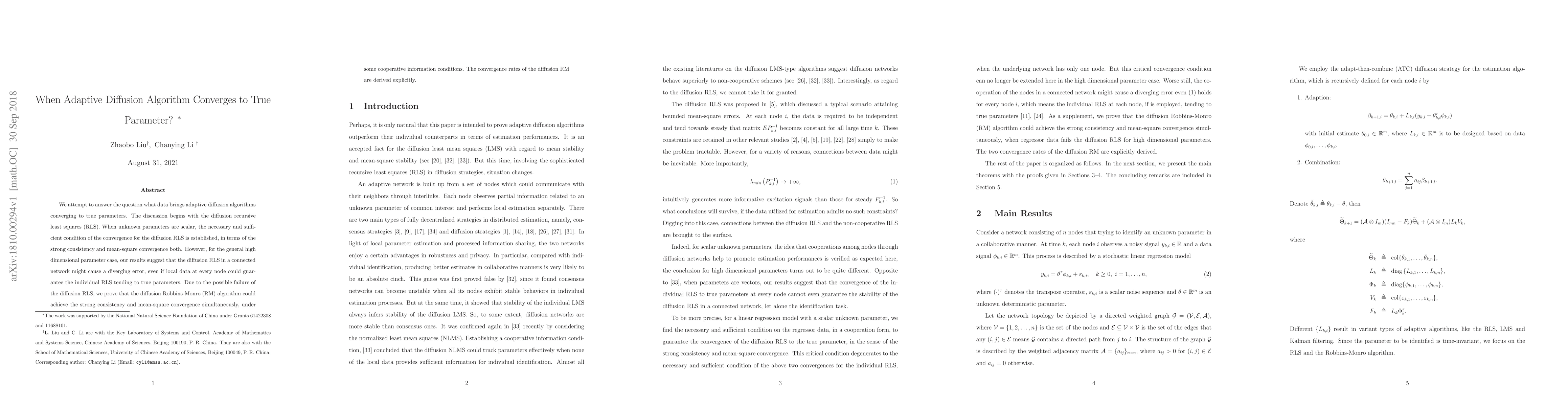 Thumbnail for When Adaptive Diffusion Algorithm Converges to True Parameter?