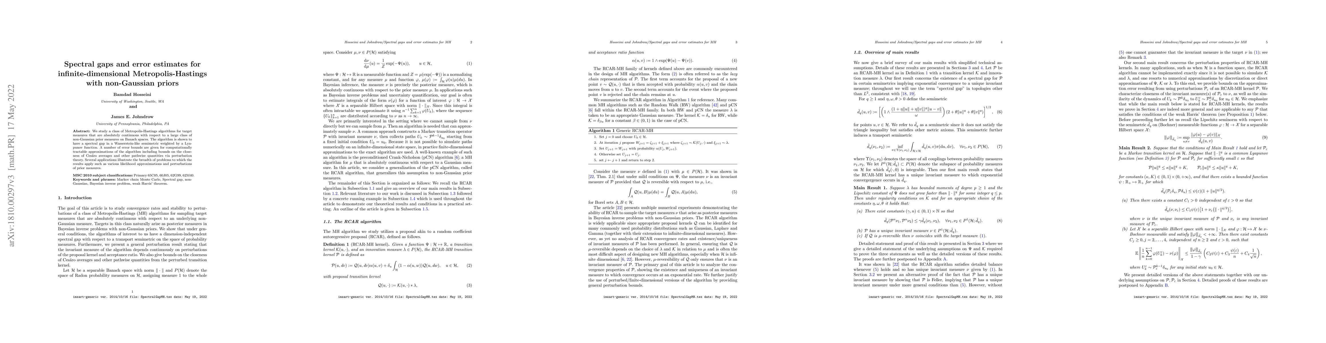 Thumbnail for Spectral gaps and error estimates for infinite-dimensional
  Metropolis-Hastings with non-Gaussian priors