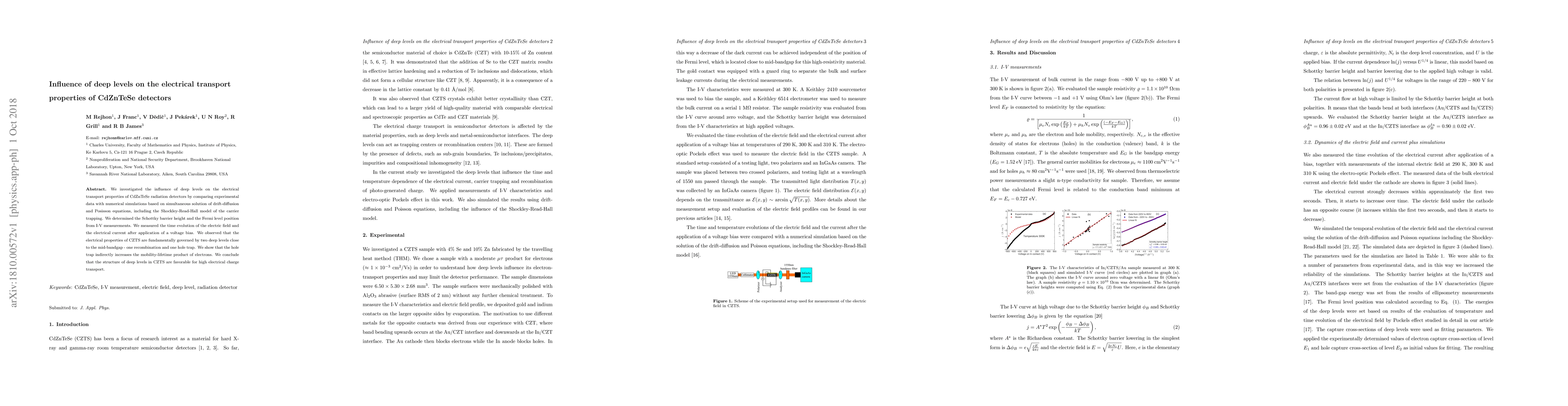 Thumbnail for Influence of deep levels on the electrical transport properties of
  CdZnTeSe detectors