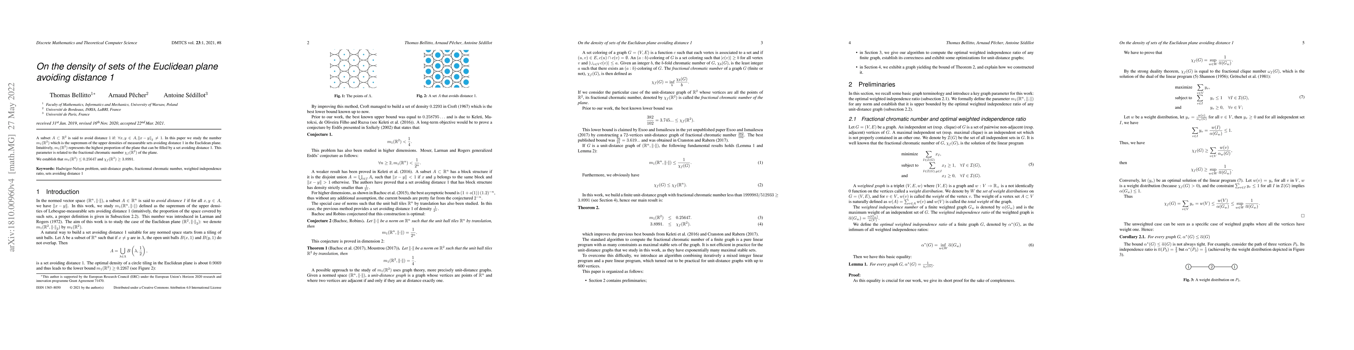 Thumbnail for On the density of sets of the Euclidean plane avoiding distance 1