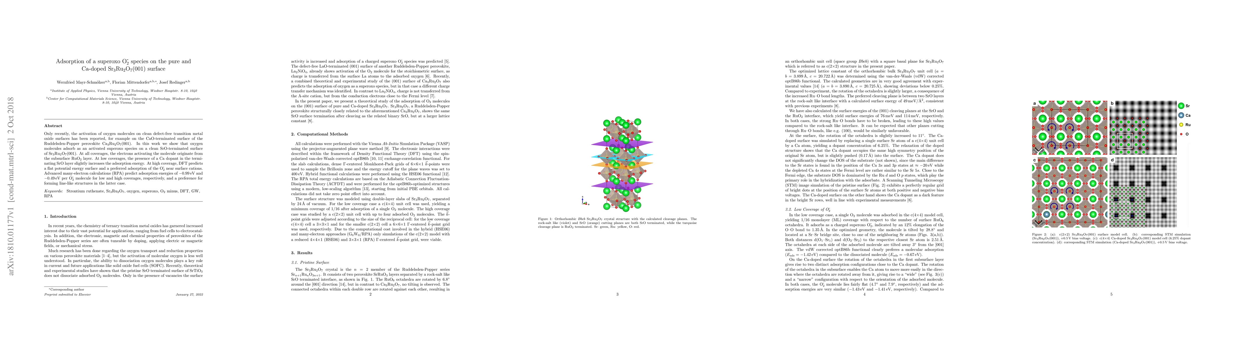 Thumbnail for Adsorption of a superoxo O2- species on the pure an Ca doped
  Sr3Ru2O7(001) surface