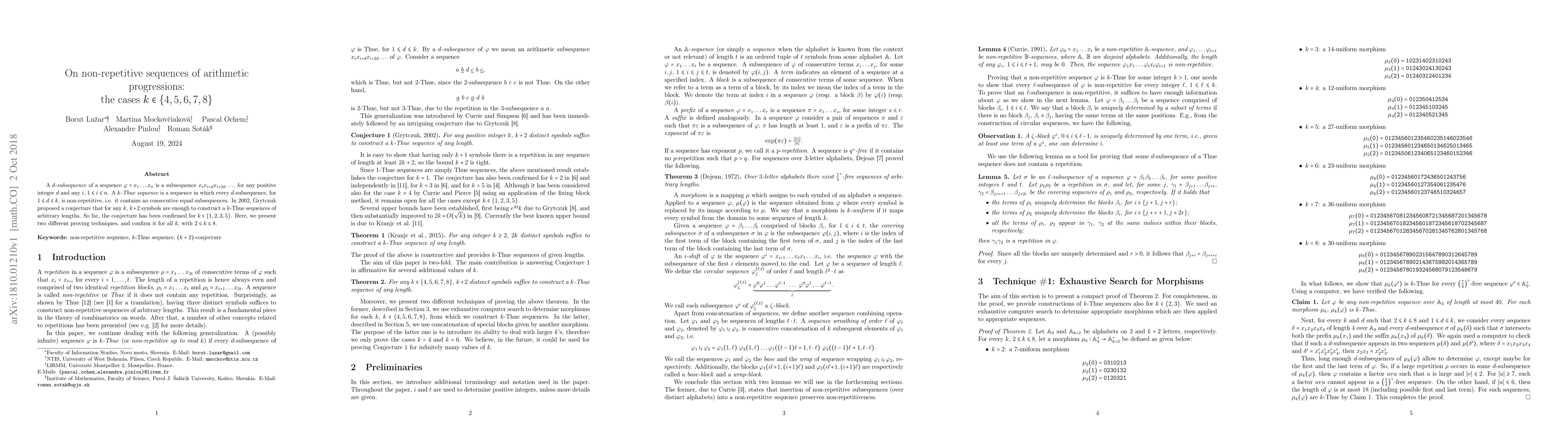 Thumbnail for On non-repetitive sequences of arithmetic progressions:the cases $k \in
  \{4,5,6,7,8\}$