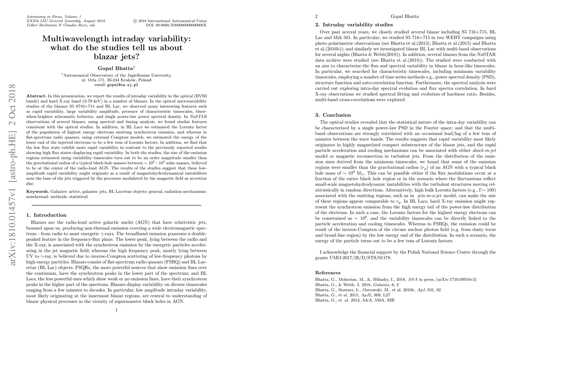 Thumbnail for Multiwavelength intraday variability: what do the studies tell us about
  blazar jets?