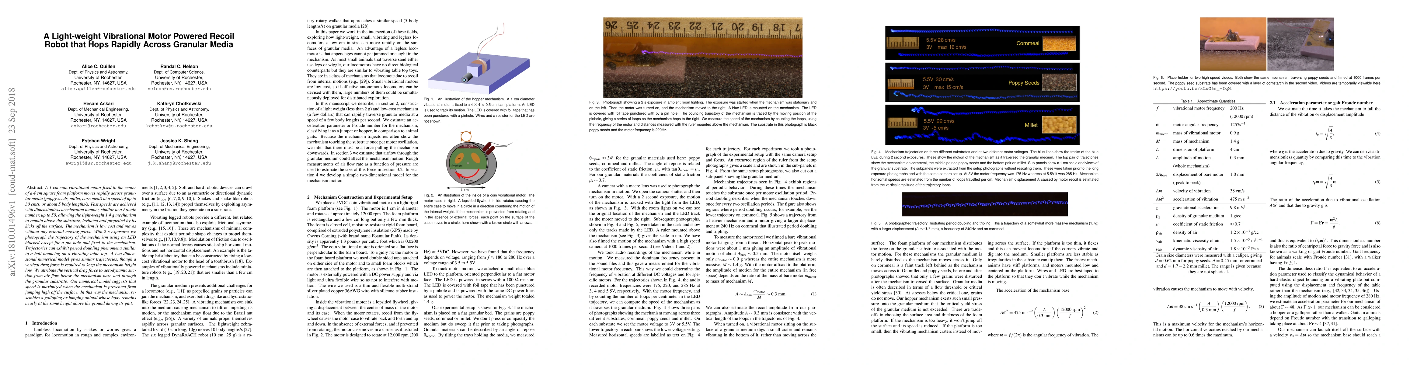 Thumbnail for A Light-weight Vibrational Motor Powered Recoil Robot that Hops Rapidly
  Across Granular Media