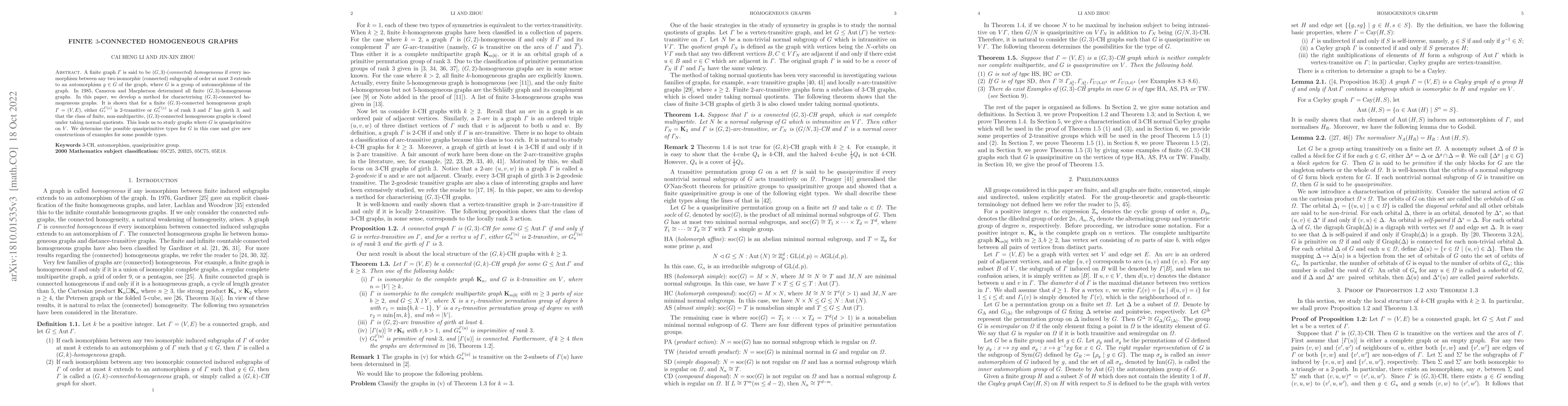 Thumbnail for Finite $3$-connected homogeneous graphs