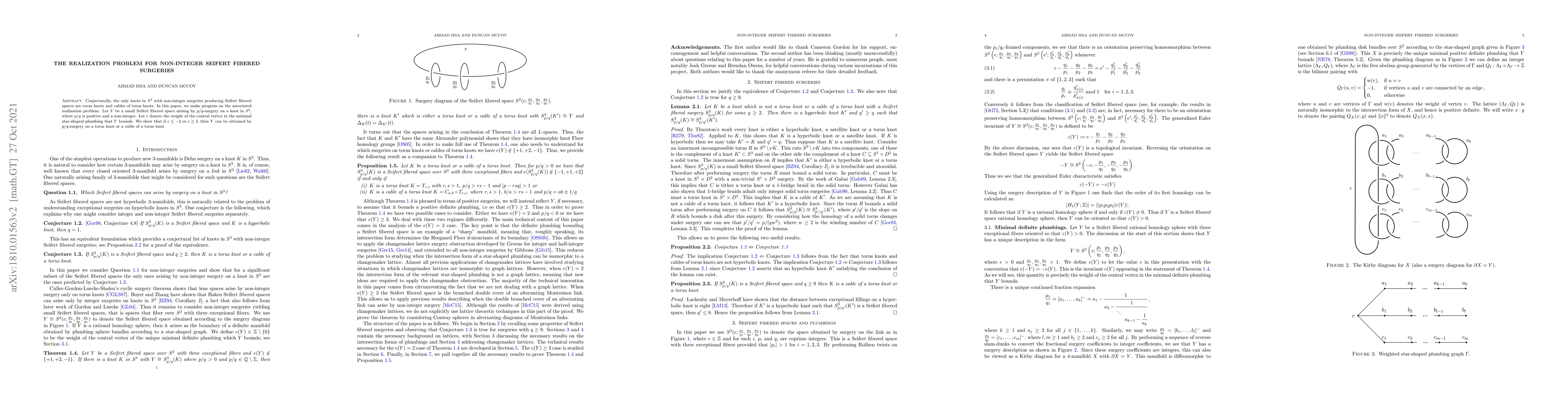 Thumbnail for The realization problem for non-integer Seifert fibered surgeries