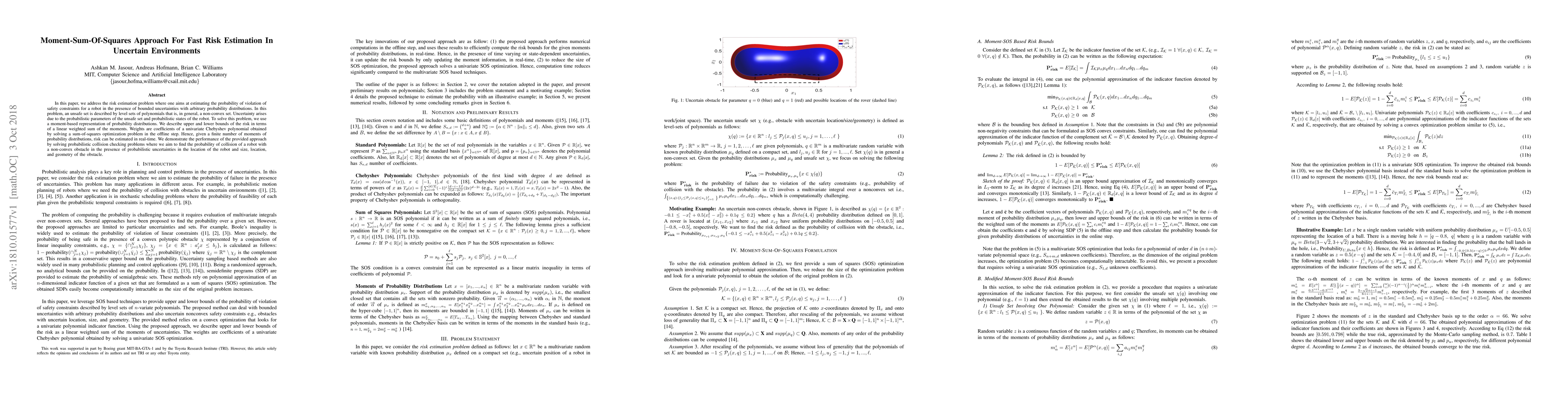 Thumbnail for Moment-Sum-Of-Squares Approach For Fast Risk Estimation In Uncertain
  Environments