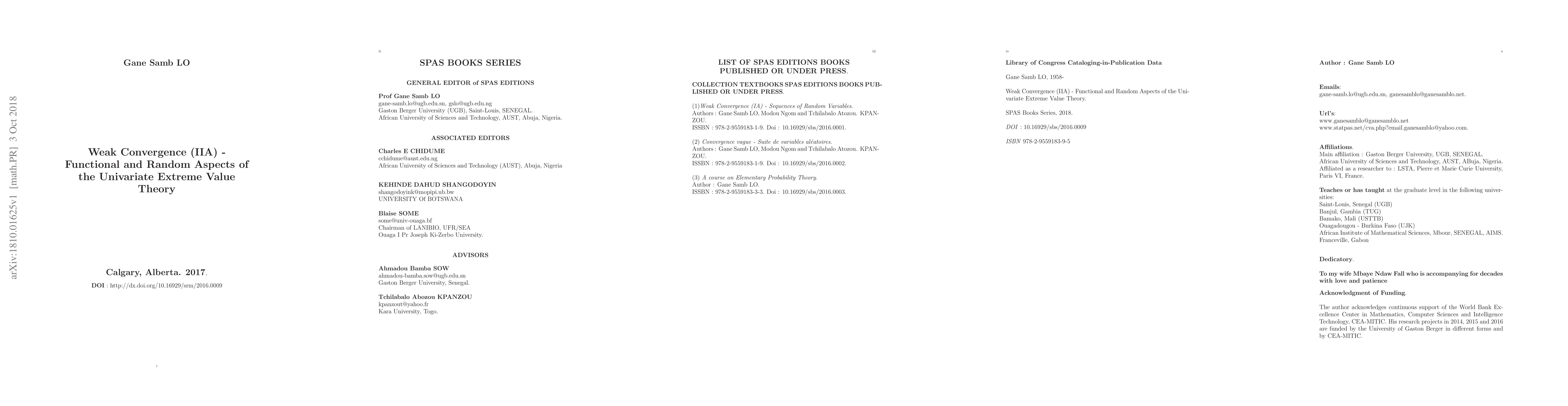 Thumbnail for Weak Convergence (IIA) - Functional and Random Aspects of the Univariate
  Extreme Value Theory