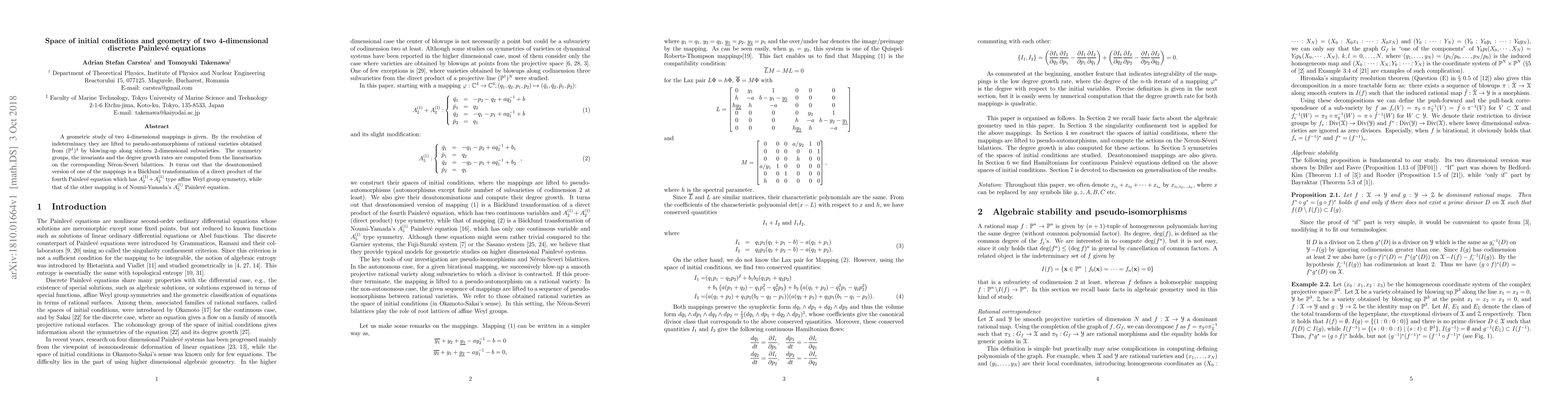 Thumbnail for Space of initial conditions and geometry of two 4-dimensional discrete
  Painlev\'e equations