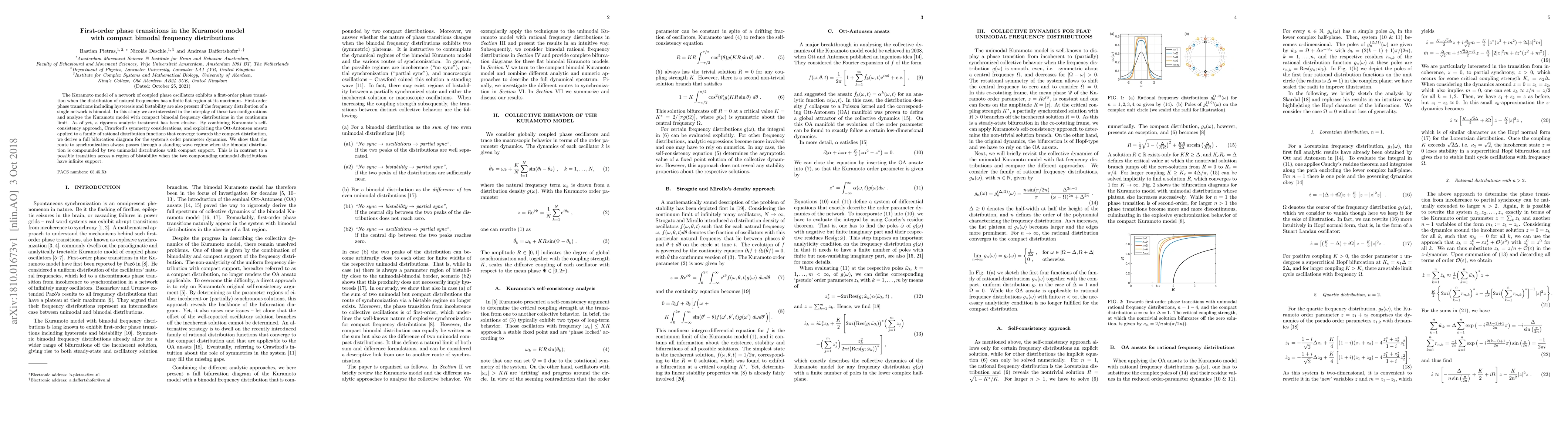 Thumbnail for First-order phase transitions in the Kuramoto model with compact bimodal
  frequency distributions