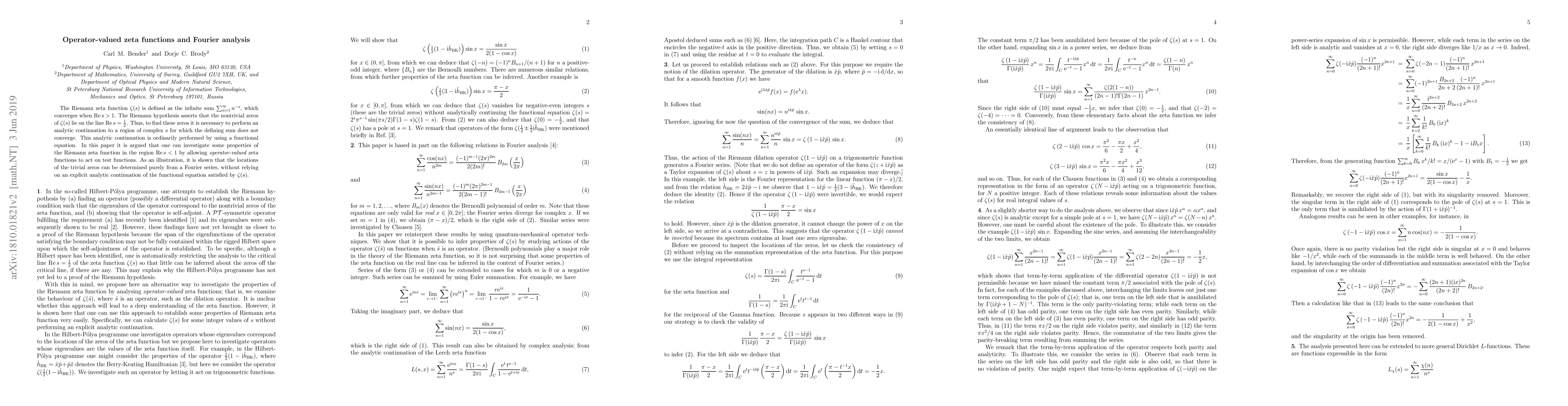 Thumbnail for Operator-valued zeta functions and Fourier analysis