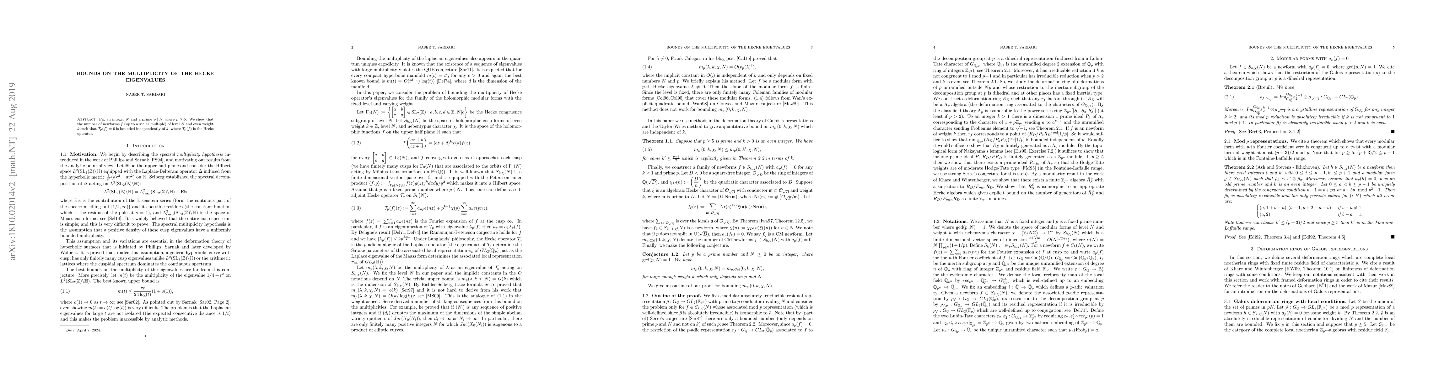 Thumbnail for Bounds on the multiplicity of the Hecke eigenvalues