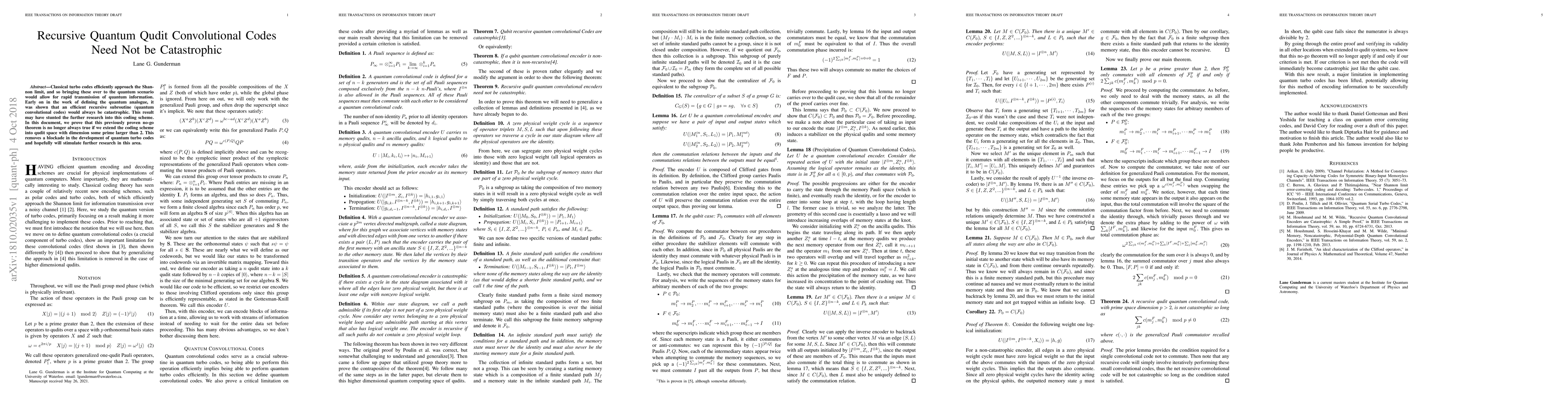 Thumbnail for Recursive Quantum Qudit Convolutional Codes Need Not be Catastrophic
