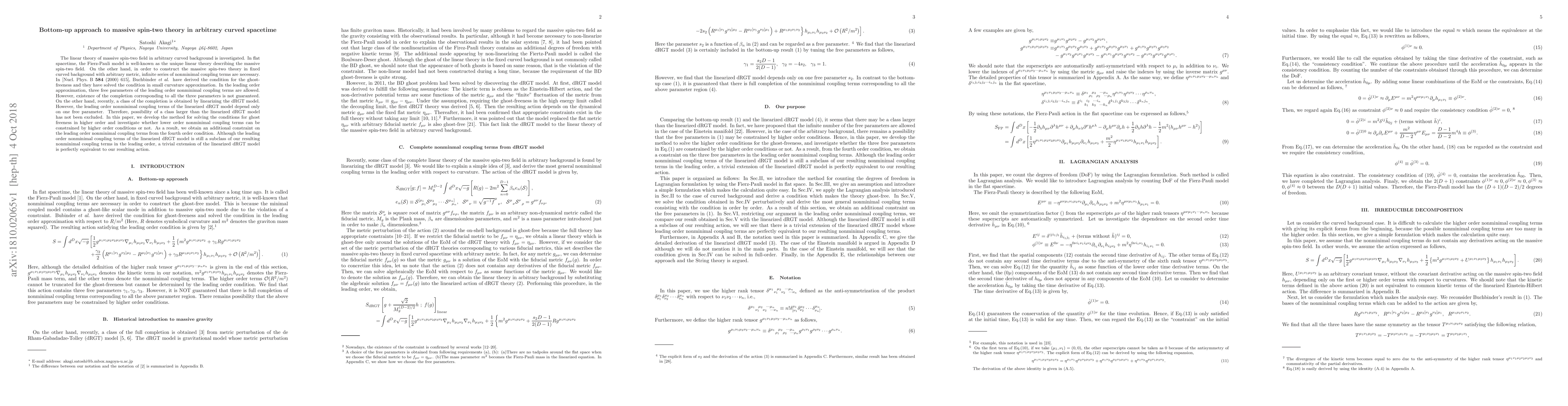 Thumbnail for Bottom-up approach to massive spin-two theory in arbitrary curved
  spacetime