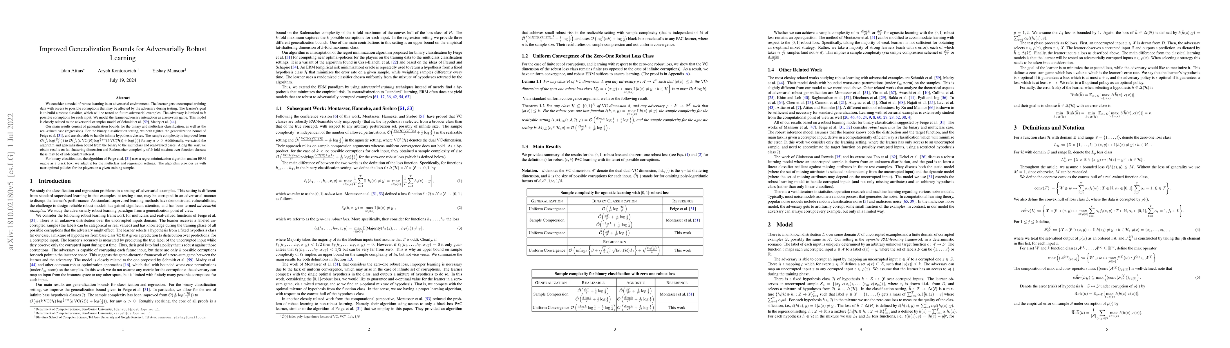 Thumbnail for Improved Generalization Bounds for Adversarially Robust Learning