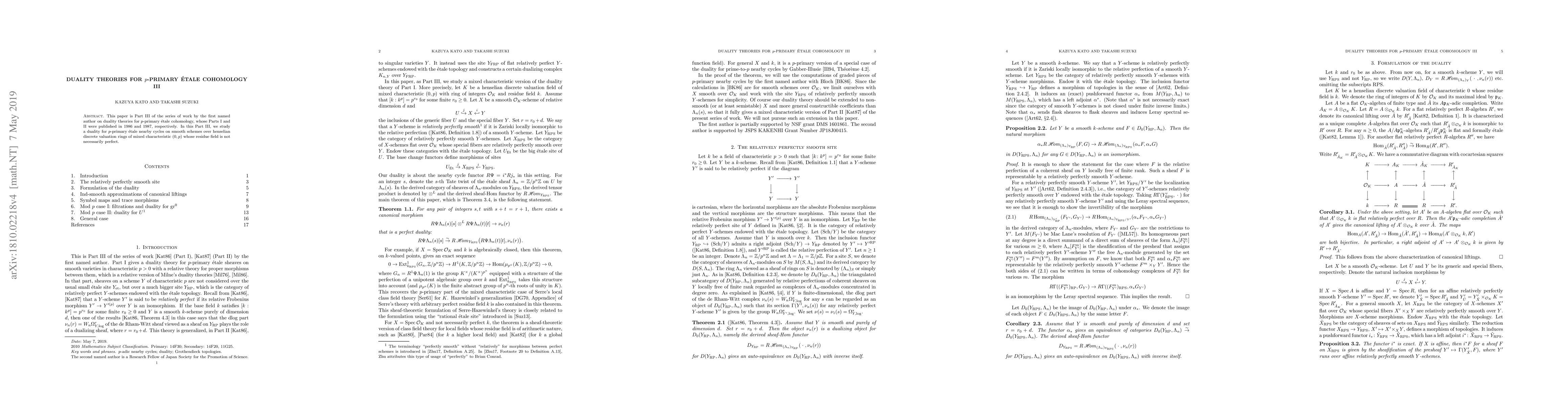 Thumbnail for Duality theories for p-primary etale cohomology III