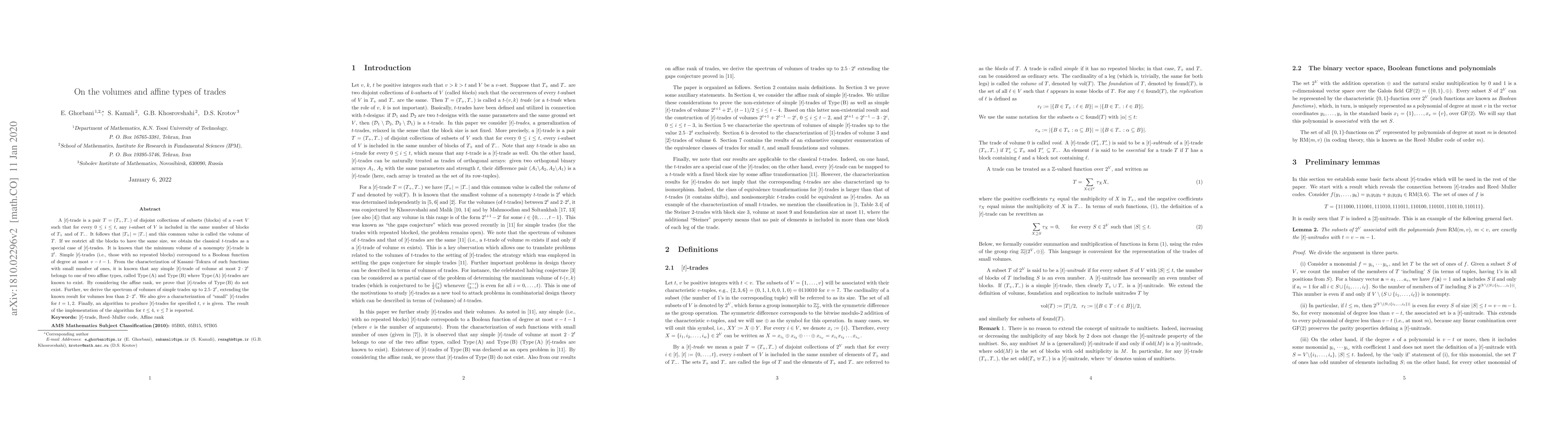 Thumbnail for On the volumes and affine types of trades