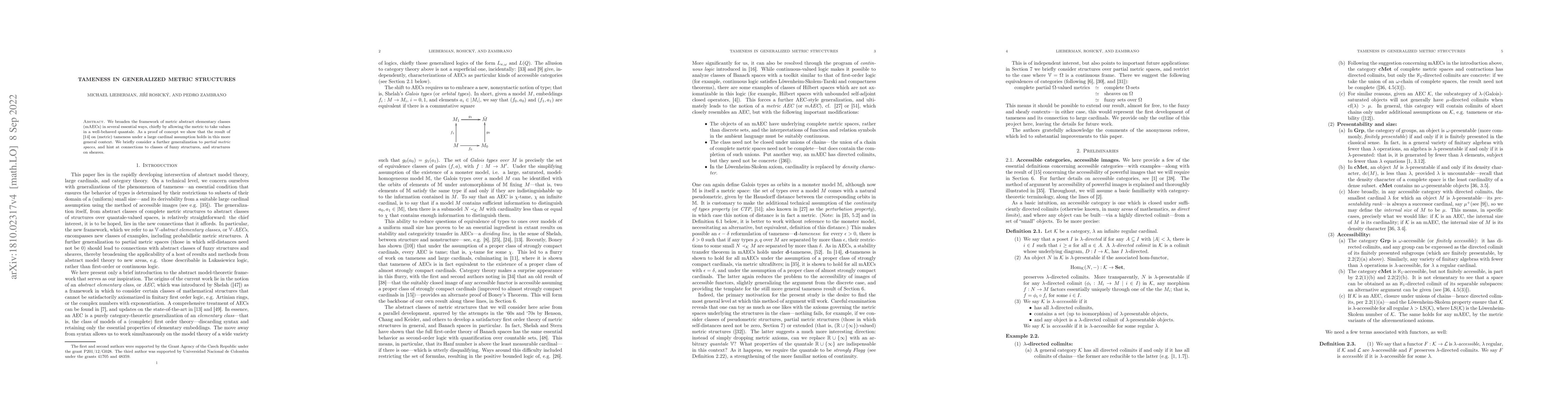 Thumbnail for Tameness in generalized metric structures