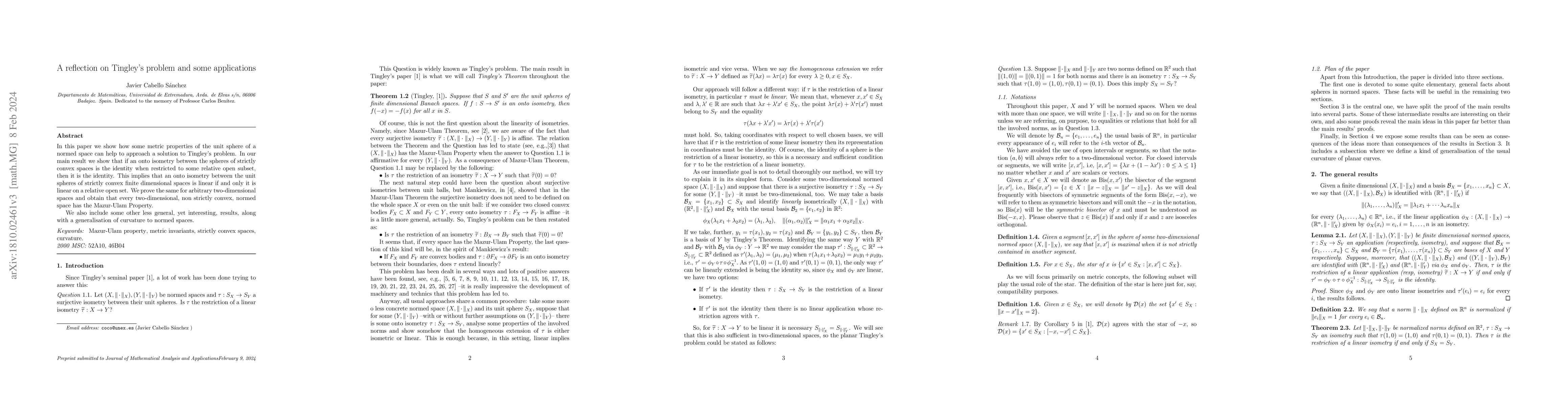 Thumbnail for A reflection on Tingley's problem and some applications