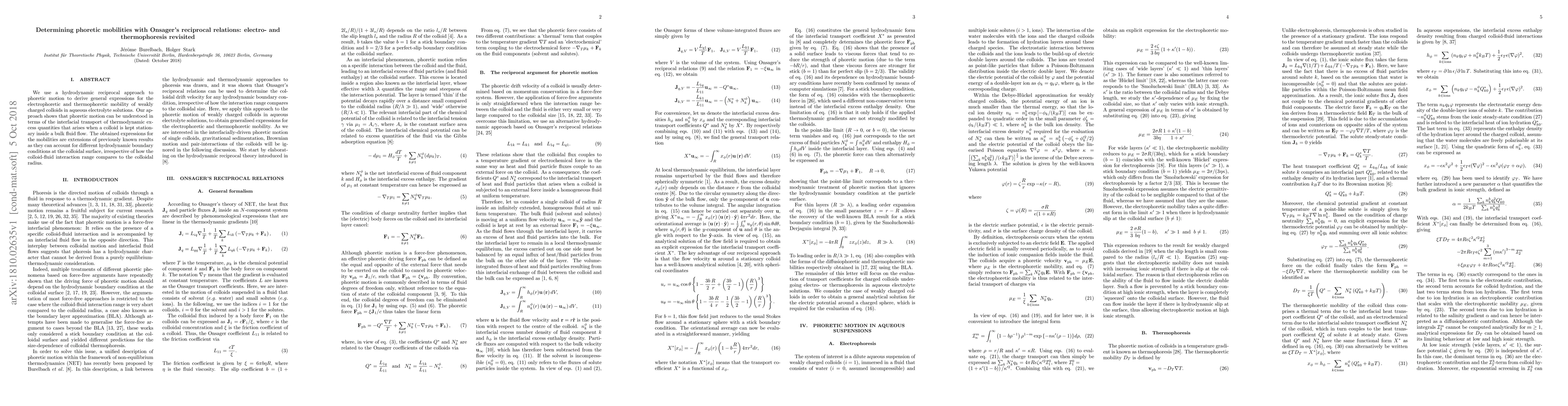 Thumbnail for Determining phoretic mobilities with Onsager's reciprocal relations:
  electro- and thermophoresis revisited
