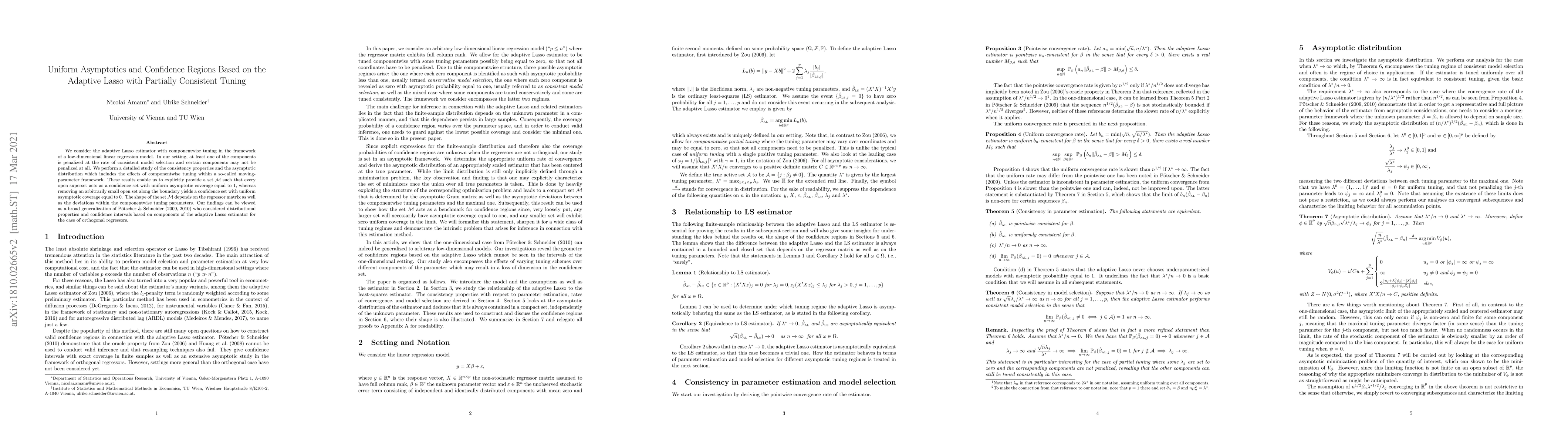Thumbnail for Uniform Asymptotics and Confidence Regions Based on the Adaptive Lasso
  with Partially Consistent Tuning