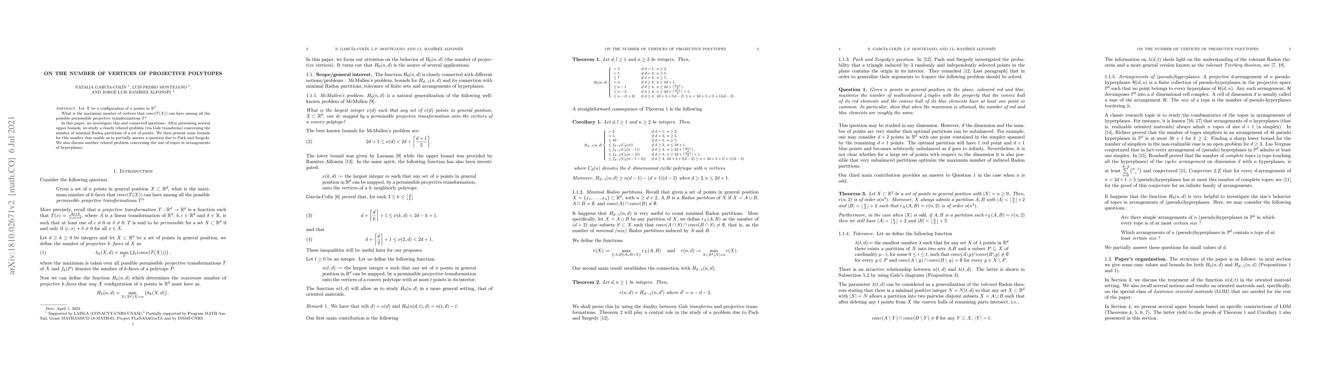Thumbnail for On the number of vertices of projective polytopes