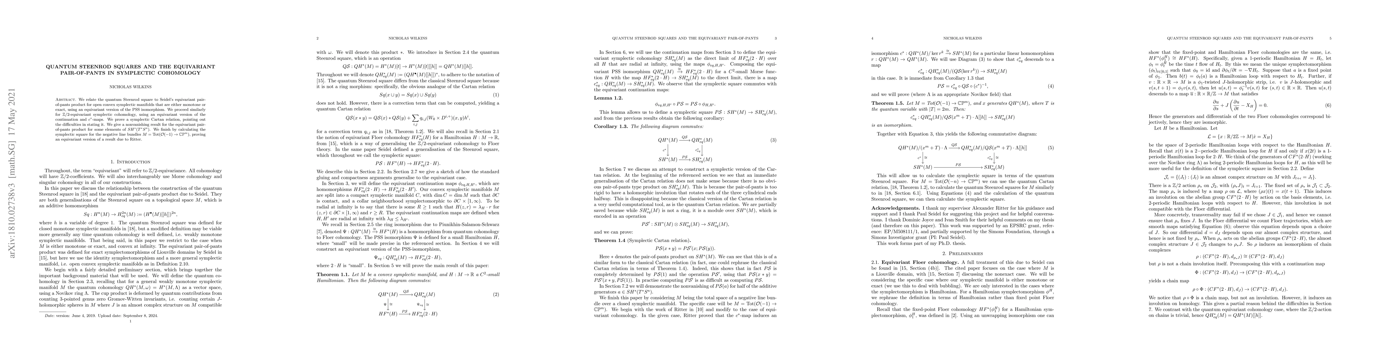 Thumbnail for Quantum Steenrod squares and the equivariant pair-of-pants in symplectic
  cohomology