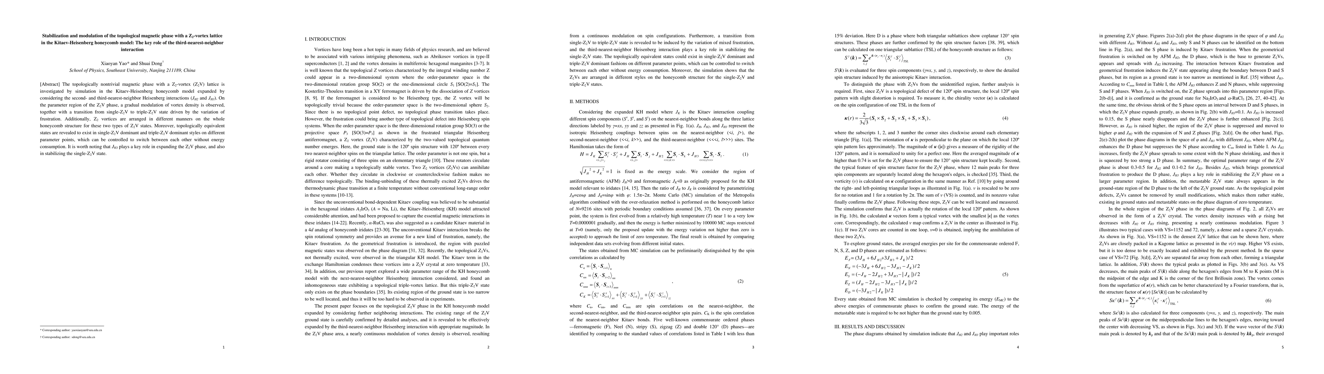 Thumbnail for Stabilization and modulation of the topological magnetic phase with a
  $Z_2$-vortex lattice in the Kitaev-Heisenberg honeycomb model: The key role
  of the third-nearest-neighbor interaction