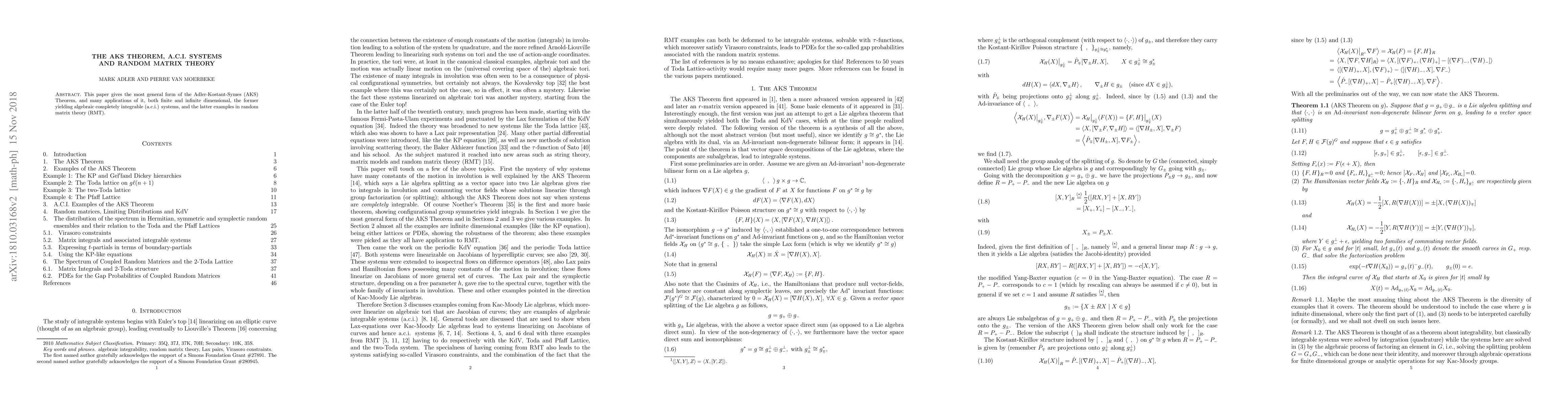 Thumbnail for The AKS Theorem, A.C.I. Systems and Random Matrix Theory