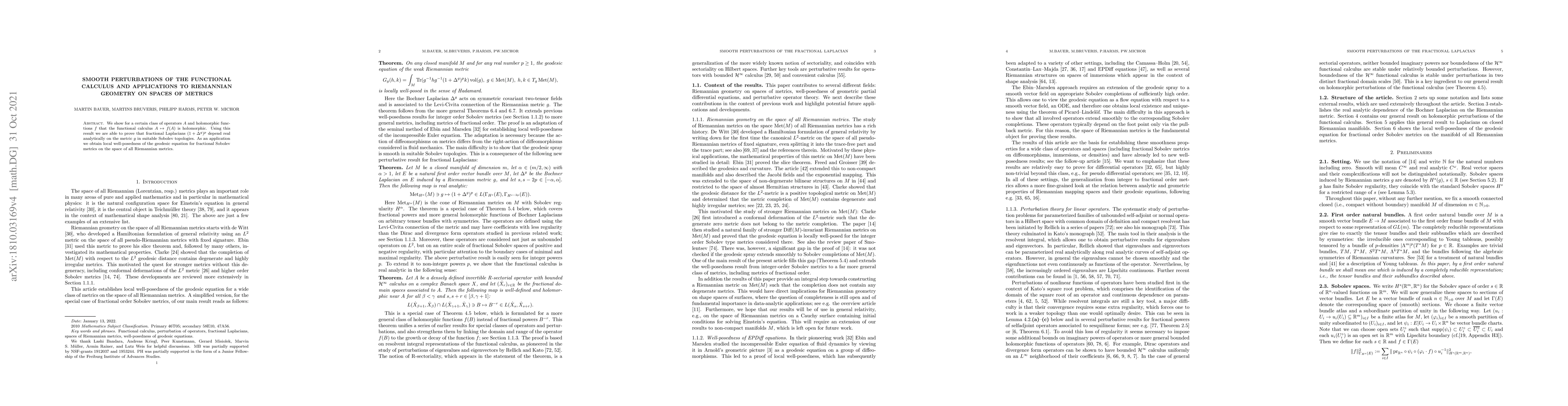 Thumbnail for Smooth perturbations of the functional calculus and applications to
  Riemannian geometry on spaces of metrics