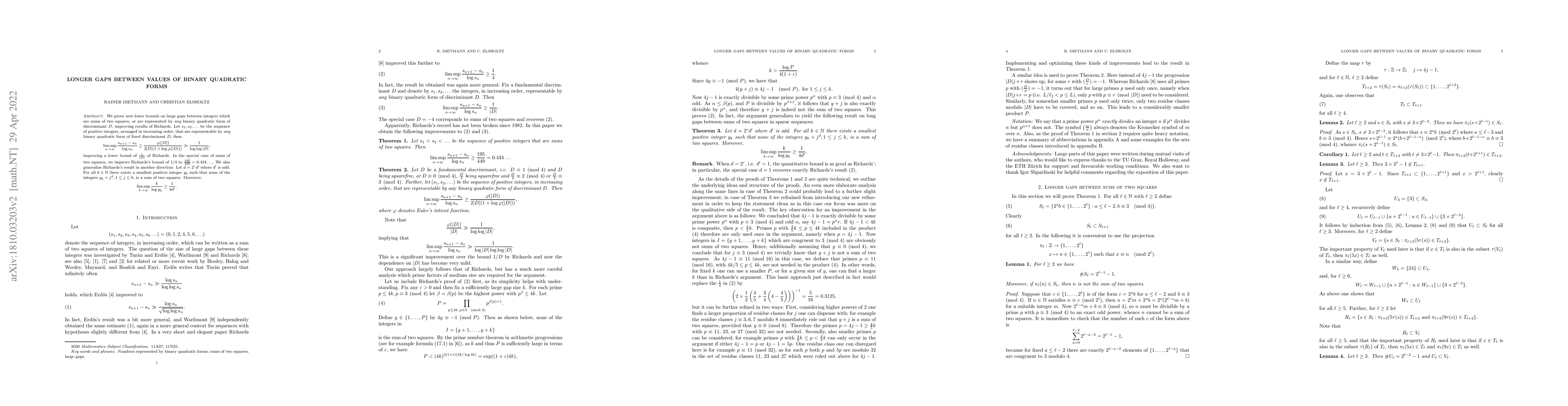 Thumbnail for Longer gaps between values of binary quadratic forms