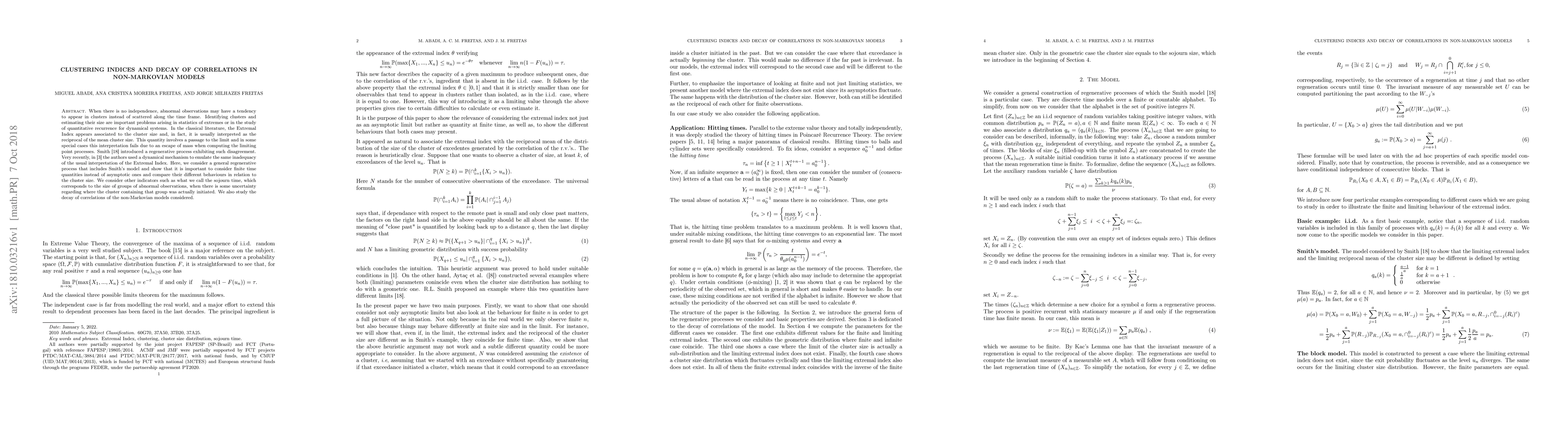 Thumbnail for Clustering indices and decay of correlations in non-Markovian models