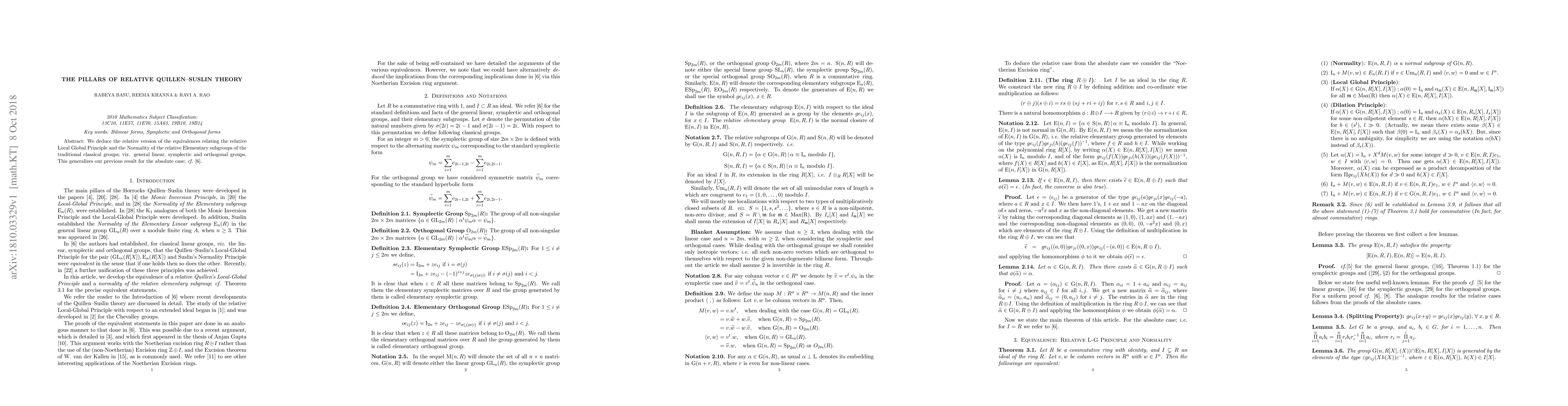 Thumbnail for The Pillars of Relative Quillen--Suslin Theory