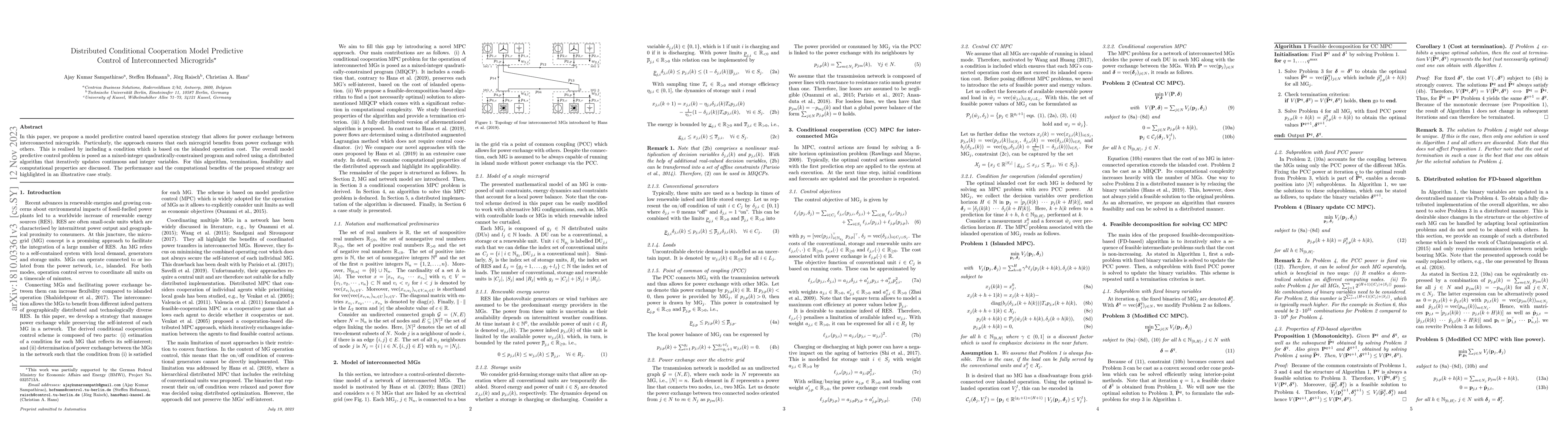 Thumbnail for Distributed Conditional Cooperation Model Predictive Control of
  Interconnected Microgrids