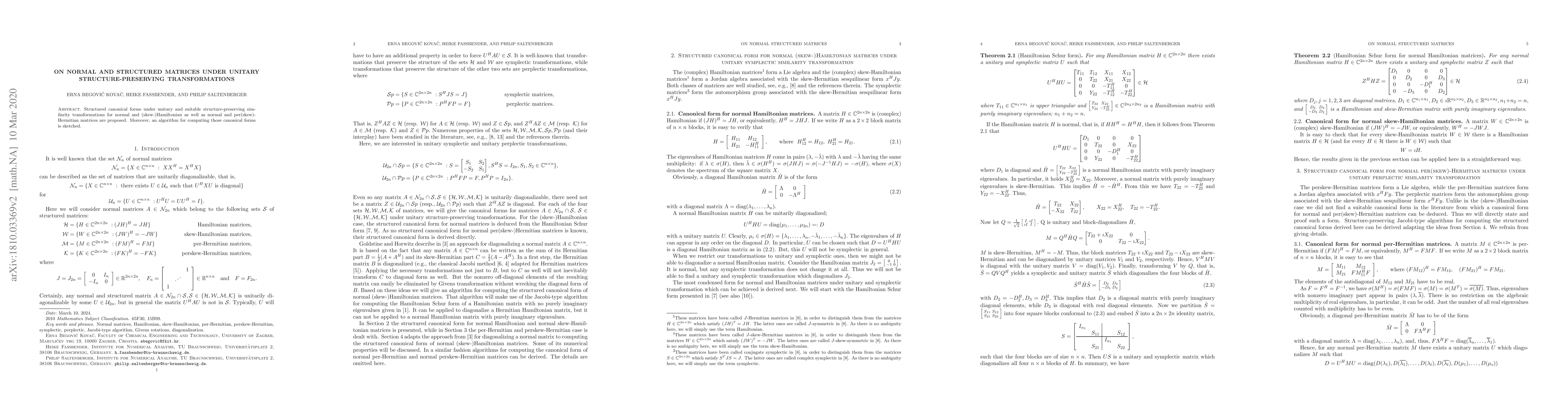 Thumbnail for On normal and structured matrices under unitary structure-preserving
  transformations