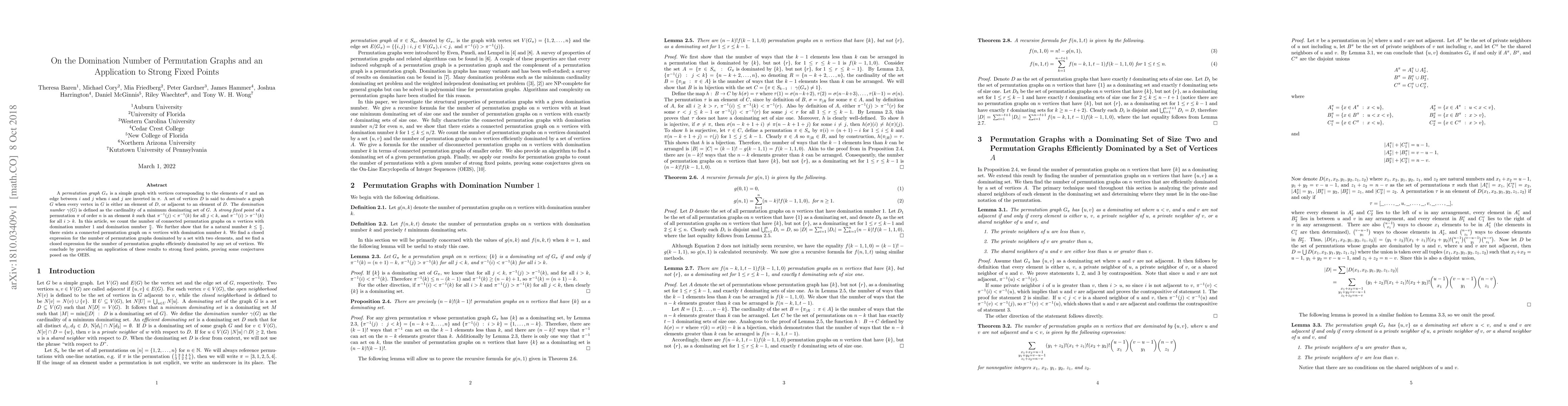 Thumbnail for On the Domination Number of Permutation Graphs and an Application to
  Strong Fixed Points