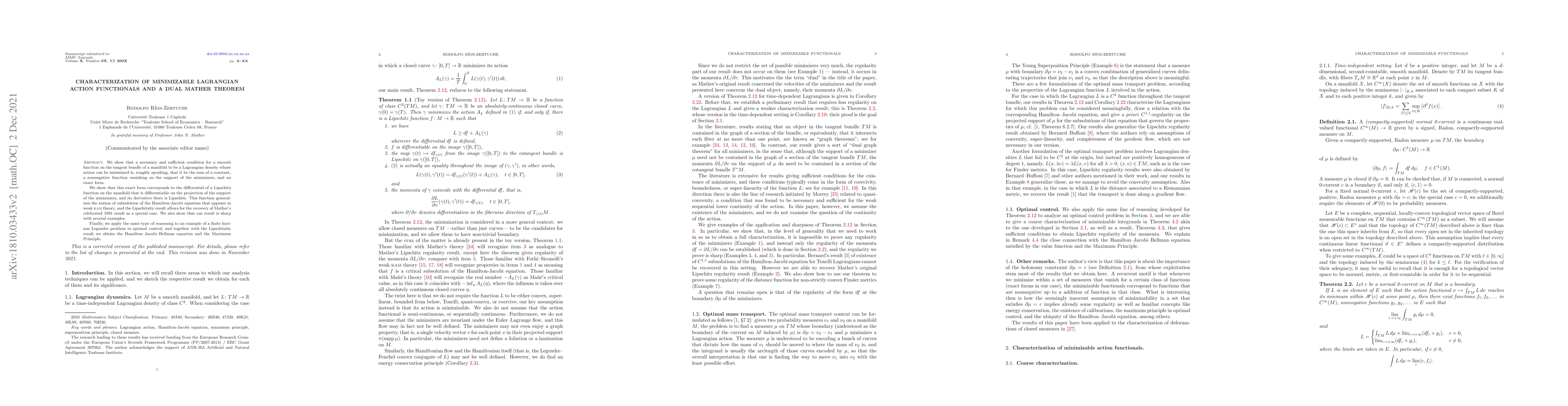 Thumbnail for Characterization of minimizable Lagrangian action functionals and a dual
  Mather theorem