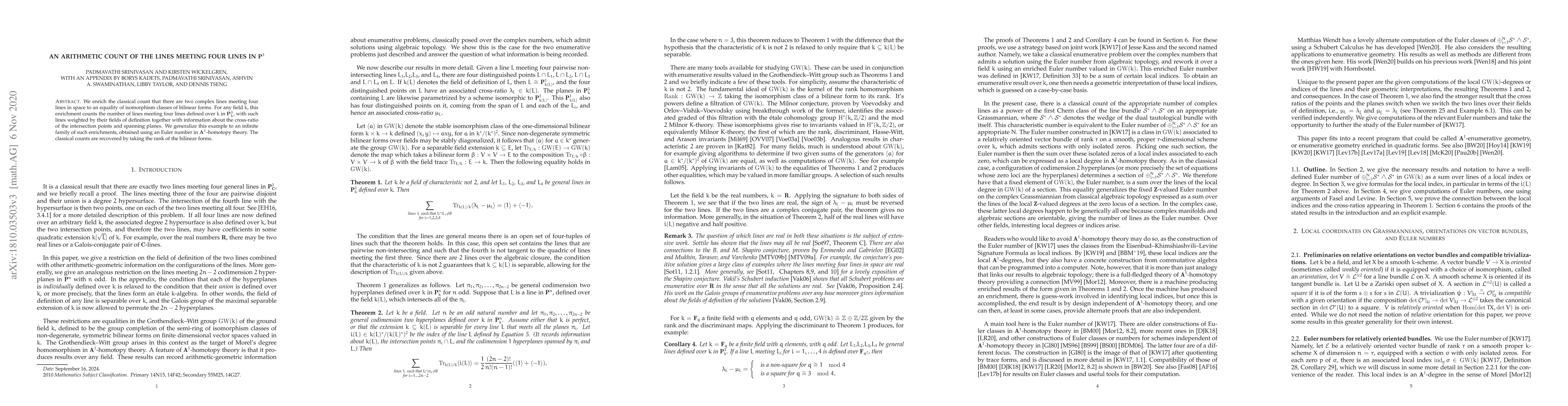 Thumbnail for An arithmetic count of the lines meeting four lines in P^3