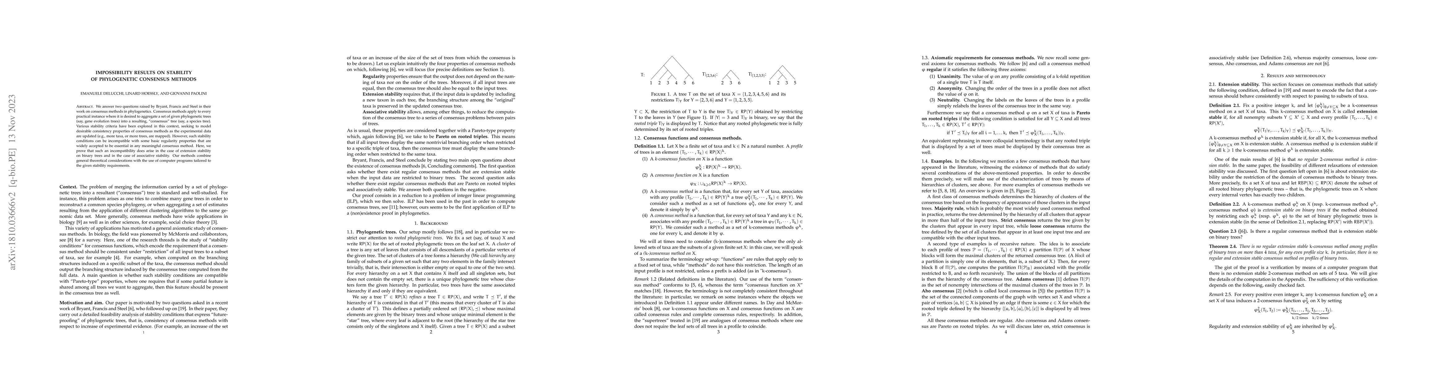 Thumbnail for Impossibility results on stability of phylogenetic consensus methods