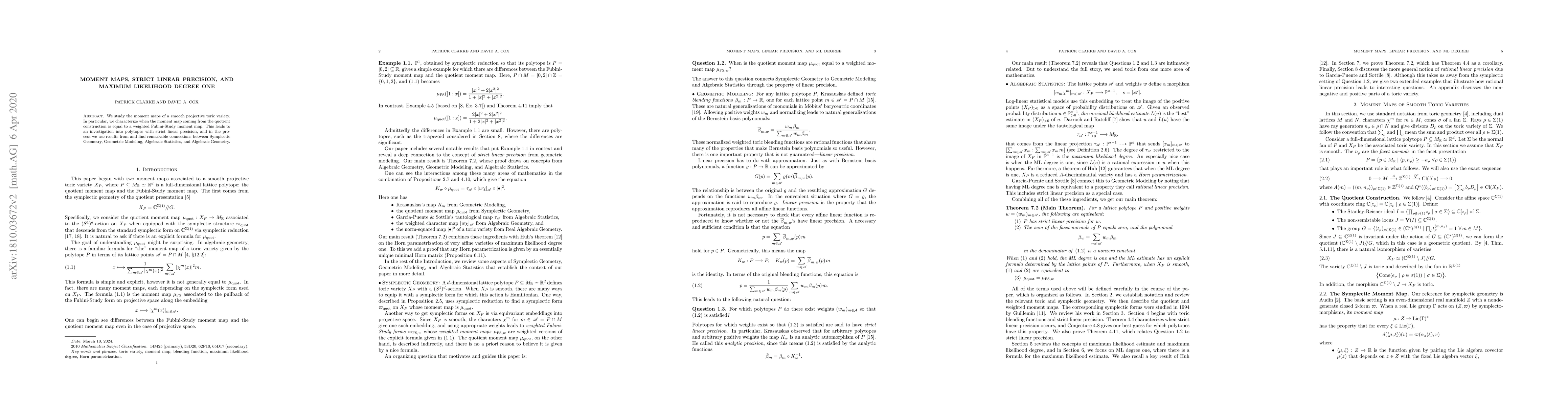 Thumbnail for Moment Maps, Strict Linear Precision, and Maximum Likelihood Degree One