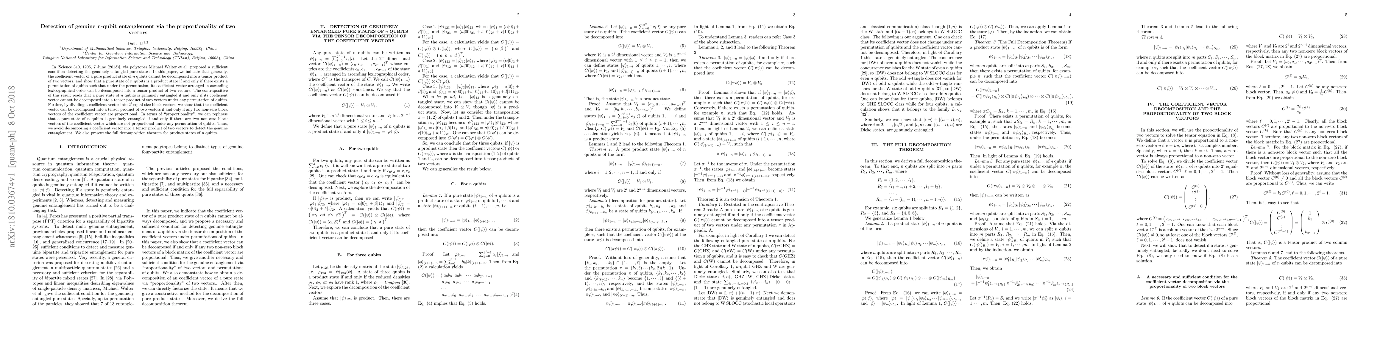 Thumbnail for Detection of genuine n-qubit entanglement via the proportionality of two
  vectors