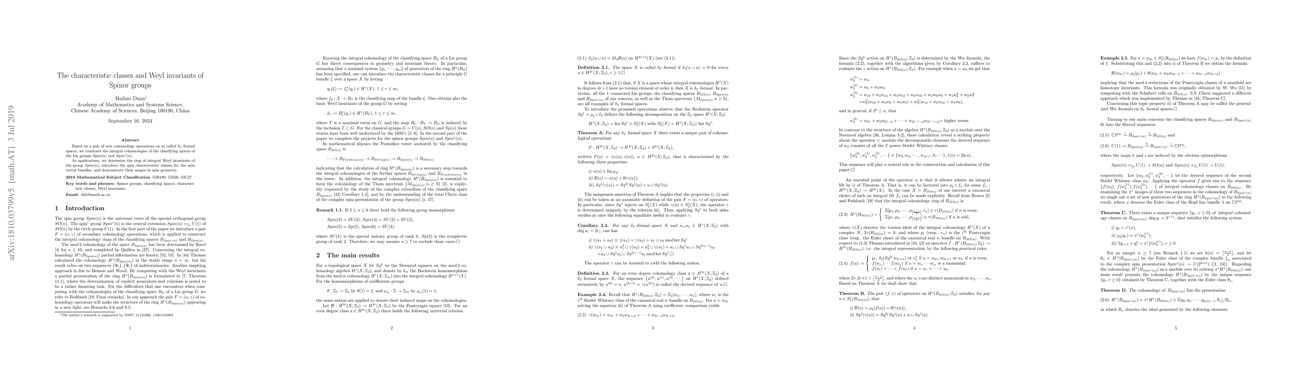 Thumbnail for The characteristic classes and Weyl invariants of Spinor groups