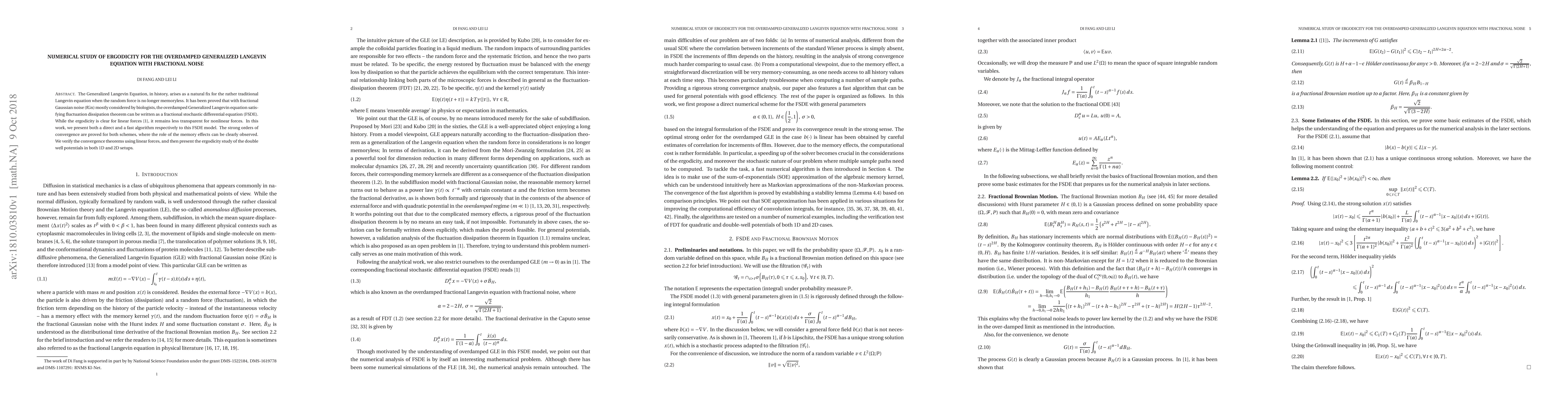 Thumbnail for Numerical study of ergodicity for the overdamped Generalized Langevin
  Equation with fractional noise
