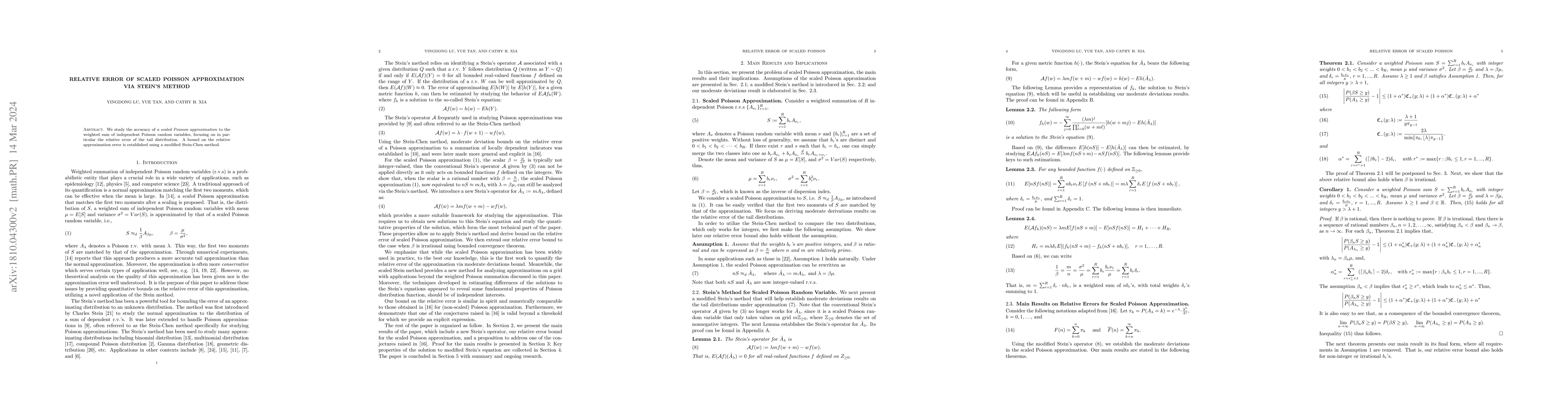 Thumbnail for Relative Error of Scaled Poisson Approximation via Stein's Method