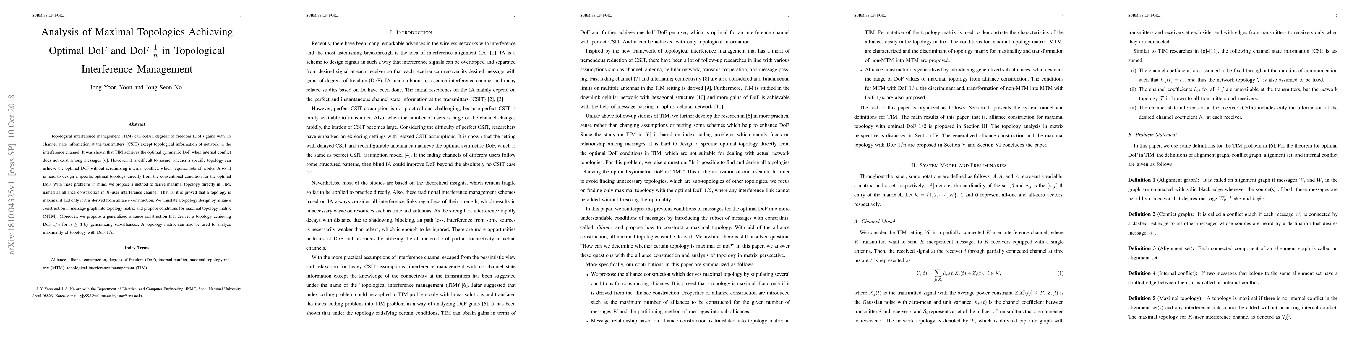 Thumbnail for Analysis of Maximal Topologies Achieving Optimal DoF and DoF
  $\frac{1}{n}$ in Topological Interference Management