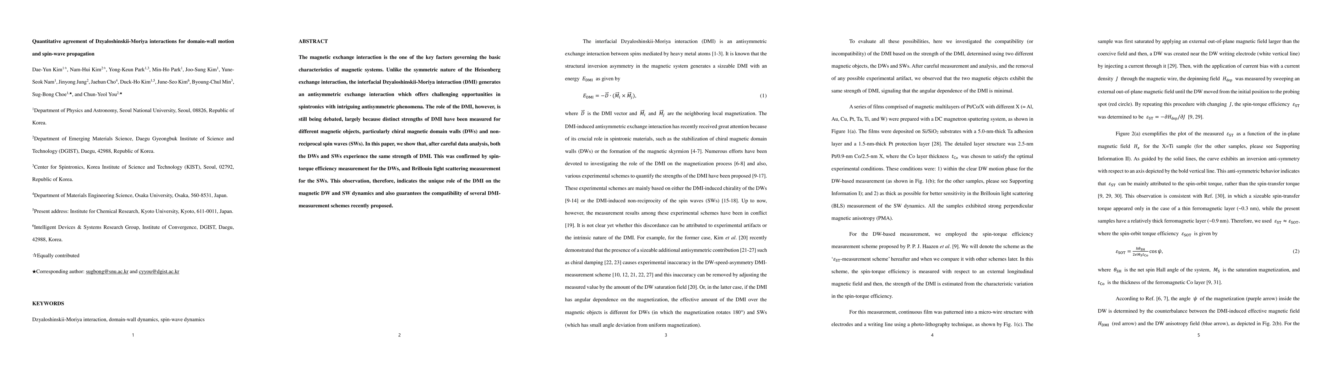 Thumbnail for Quantitative agreement of Dzyaloshinskii-Moriya interactions for
  domain-wall motion and spin-wave propagation