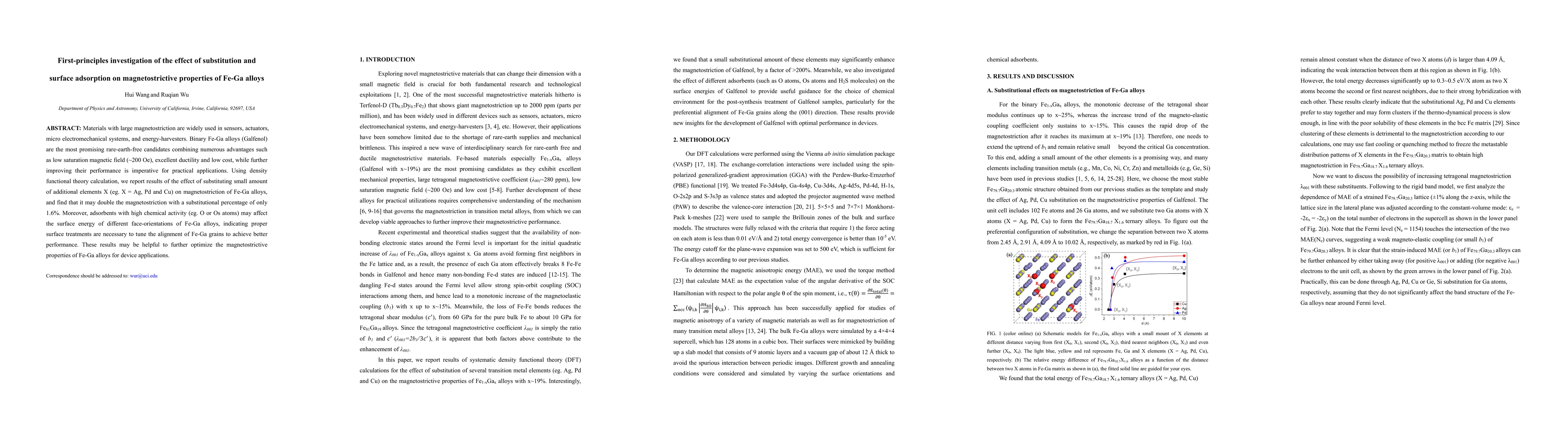 Thumbnail for First-principles investigation of the effect of substitution and surface
  adsorption on magnetostrictive properties of Fe-Ga alloys