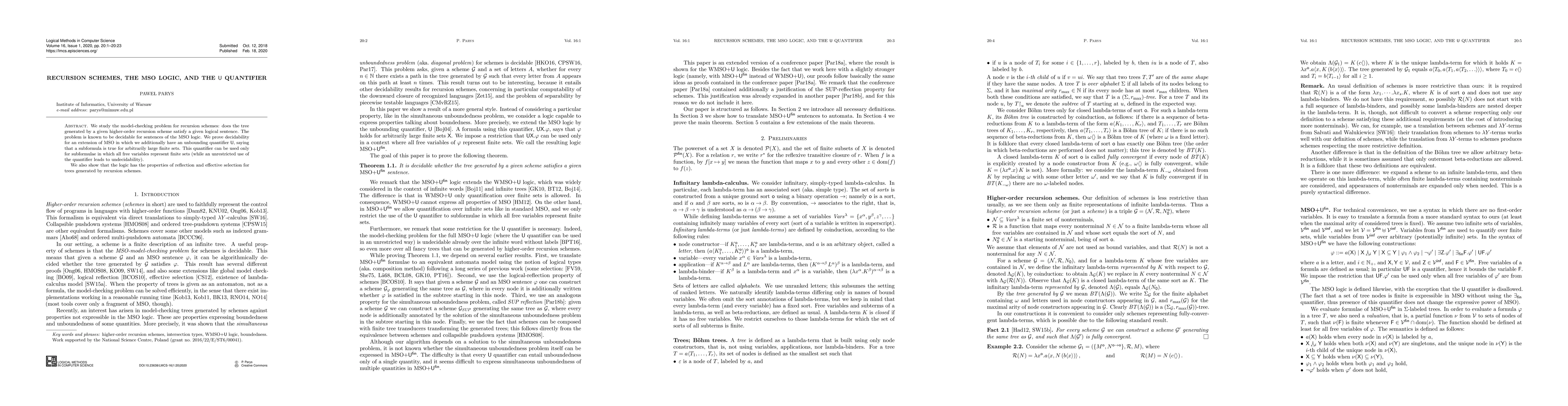 Thumbnail for Recursion Schemes, the MSO Logic, and the U quantifier