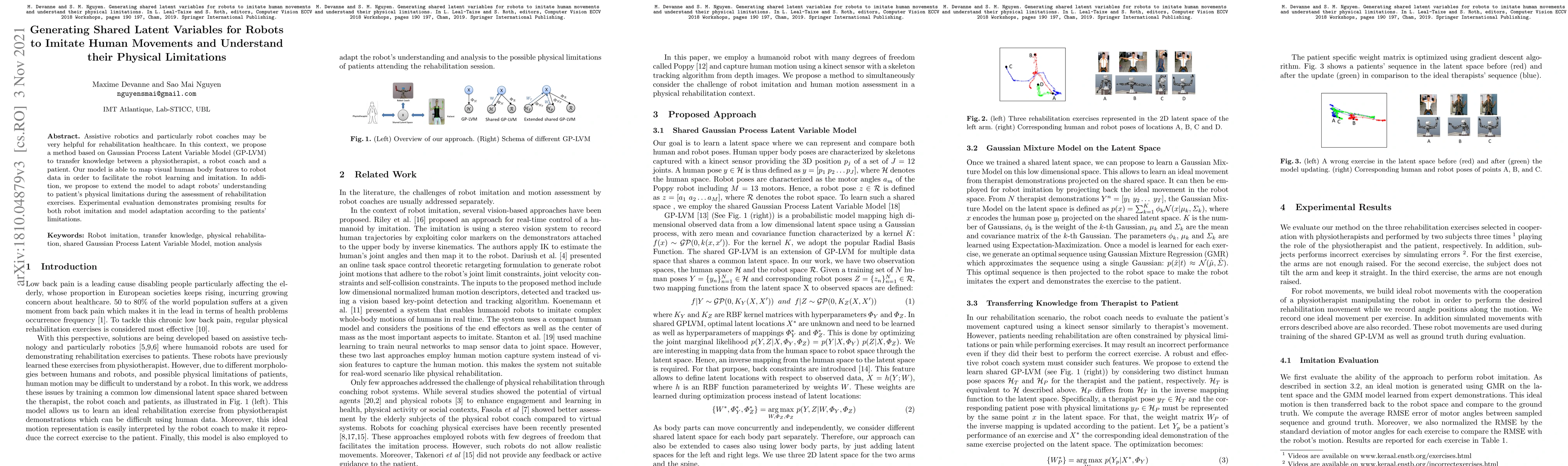 Thumbnail for Generating Shared Latent Variables for Robots to Imitate Human Movements
  and Understand their Physical Limitations