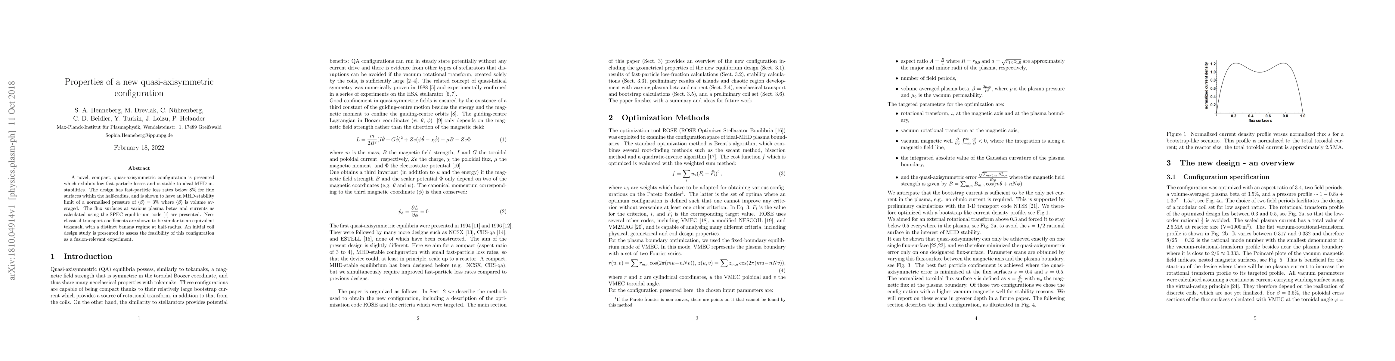 Thumbnail for Properties of a new quasi-axisymmetric configuration